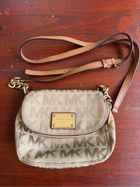 Michael Kors Beige/Tan MK Logo Crossbody Bag